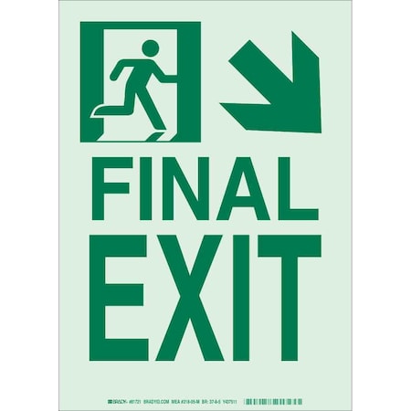 Brady Exit Sign, Aluminum, 10" W, 14" H, Final Exit, White 81725
